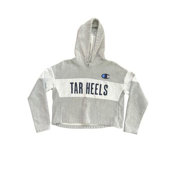 Champion Gray White Graphic Print Cropped Hoodie Sweatshirt Size Medium - Picture 1 of 4